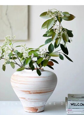 尤马马复古粗陶瓷花瓶摆件侘插花客厅寂风禅意茶室玄关中式装饰品