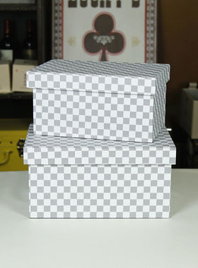 热销样板间灰白格子简约皮质箱样板房软装主人房柜子装饰盒摆件收