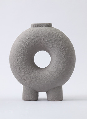 热销古风甜甜圈造型插花花瓶新中式创意圆花器陶瓷宽口粗陶摆件批