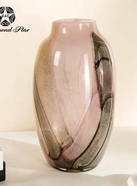 热销钻石星玻璃花瓶创意粉水墨晕染插花器中式高级感复古软装摆件