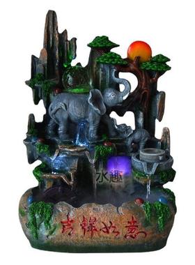 新品大号假山流水鱼缸喷泉大象树脂摆件室内水景义乌树脂工艺品