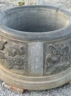 热销石雕井口井圈老式户外仿古井台青石庭院圆形水井井盖装饰摆件