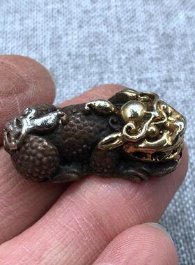 仿古纯铜实心鎏金银鎏貔貅吊坠小手把件老物件古玩杂项