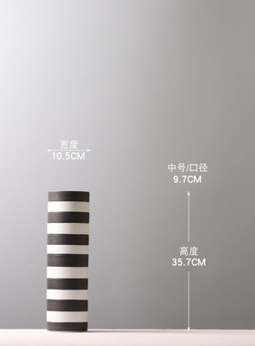 北欧黑白条纹陶瓷花瓶景德镇客厅插花直筒摆件样板房手绘装饰品