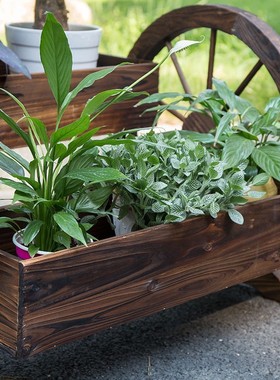 碳化防腐木庭院花园装饰花箱盆户外阳台实木种植木质花盆架花车架