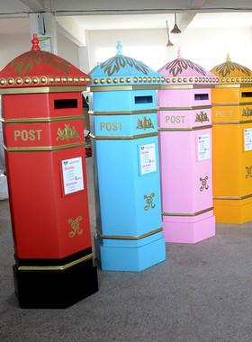 欧美街头风复古铁艺六角邮筒装饰落地橱窗个性摄影道具摆件工艺品