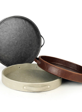 样板间装饰ins拍照道具软装pu皮革水果托盘家居装修摆件