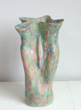 中古芬顿油画风陶瓷花瓶大口复古花盆花器绿植客厅玄关装饰