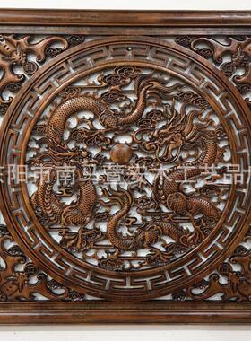 实木挂件客厅背景墙壁挂玄关香樟东阳木雕方形挂件四季福