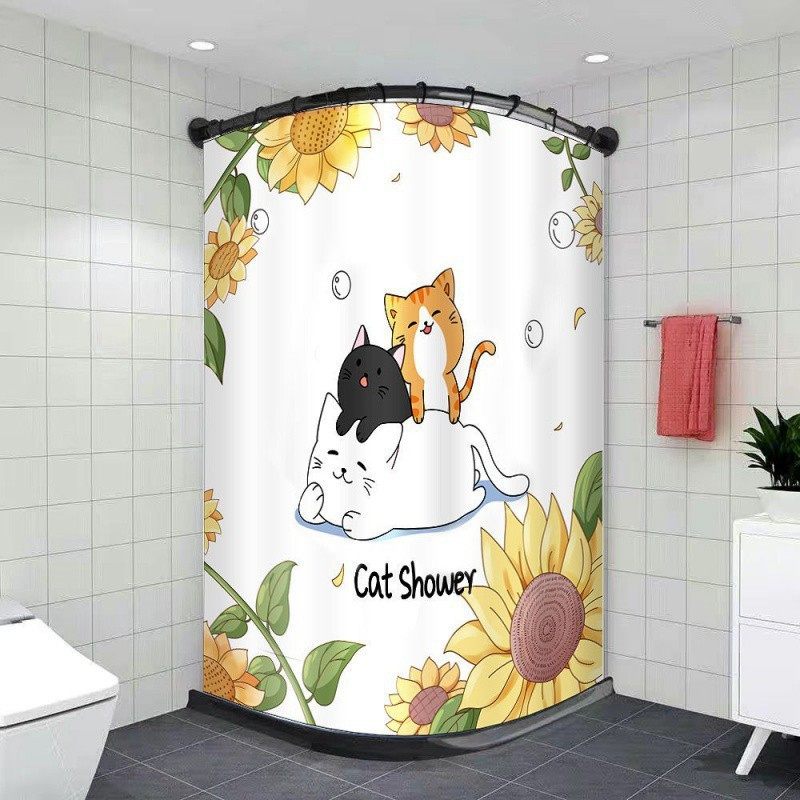 浴帘套装免打孔浴室弧形杆淋浴卫生间洗澡磁性防水布形隔断帘子,淘宝优惠券,粉丝福利购,淘宝优惠卷