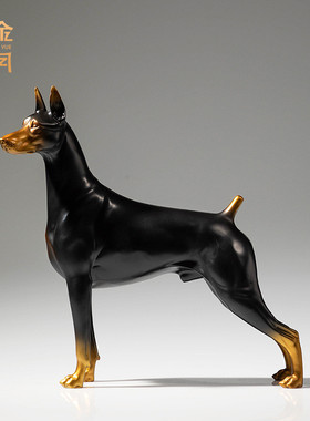 热销铜客厅电视柜岁月杜宾犬铜狗金酒柜桌面门口家居装饰小狗摆件