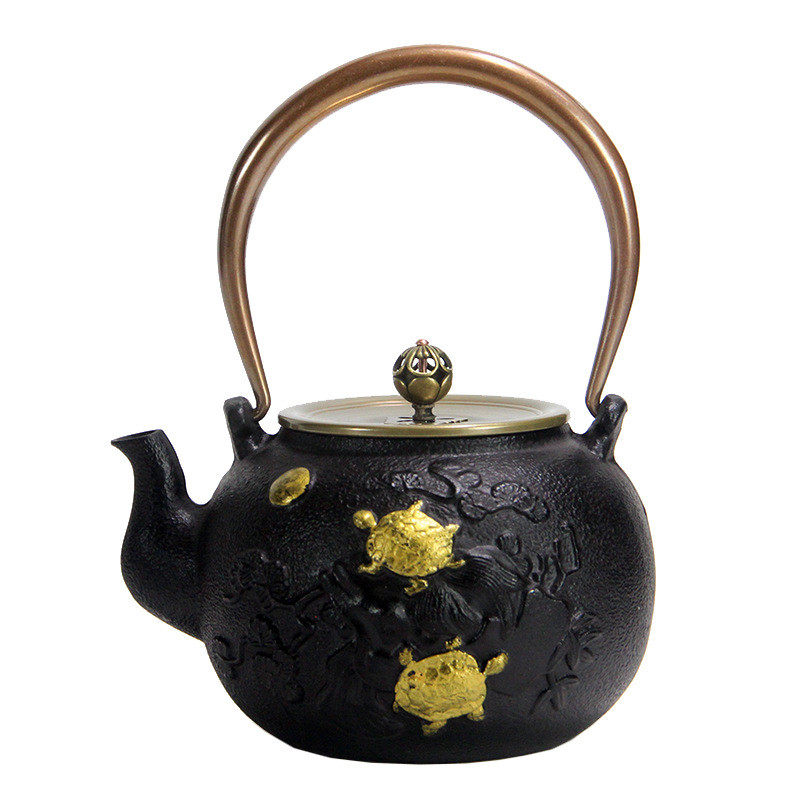 龟鹤延年铸铁壶手工描金煮水泡茶铜把铜盖款用生铁茶壶茶具,淘宝优惠券,粉丝福利购,淘宝优惠卷