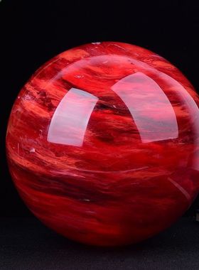 热销工厂红天然批发水晶球红色熔炼球家居客厅书房桌面摆件送底座