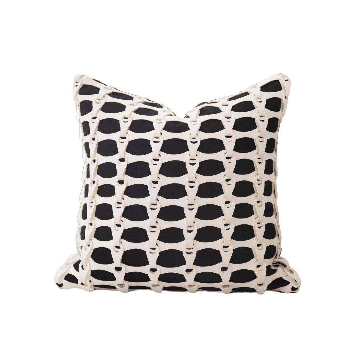 约家用客厅沙发抱枕黑白色手工编织皮革贴布靠垫腰枕套,淘宝优惠券,粉丝福利购,淘宝优惠卷