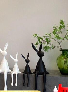轻奢坐姿兔子摆件轻奢悬空创意玄关现代庭院网红塑家居餐厅装饰品