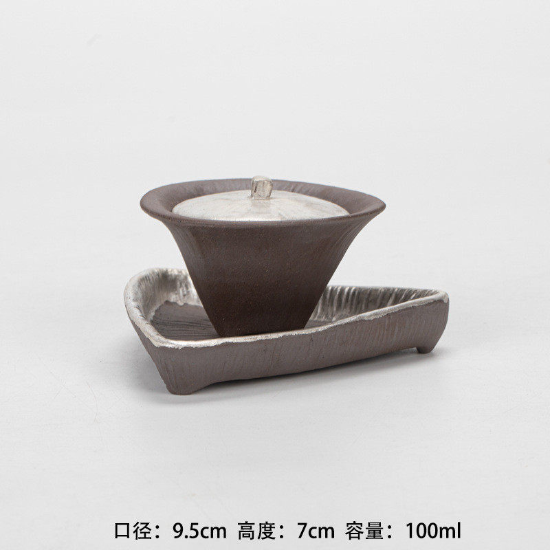 泥人述诧寂风拓银盖碗茶具三角泡茶碗带壶承,淘宝优惠券,粉丝福利购,淘宝优惠卷