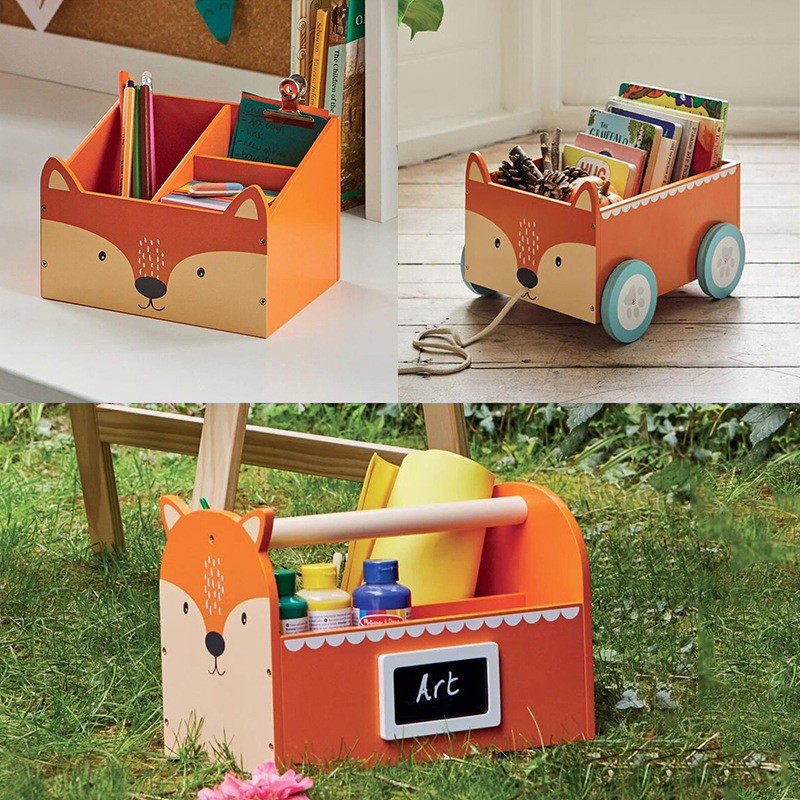 桌面收纳木质儿童桌面笔筒可爱玩具收纳箱移动小书架画笔收纳,淘宝优惠券,粉丝福利购,淘宝优惠卷