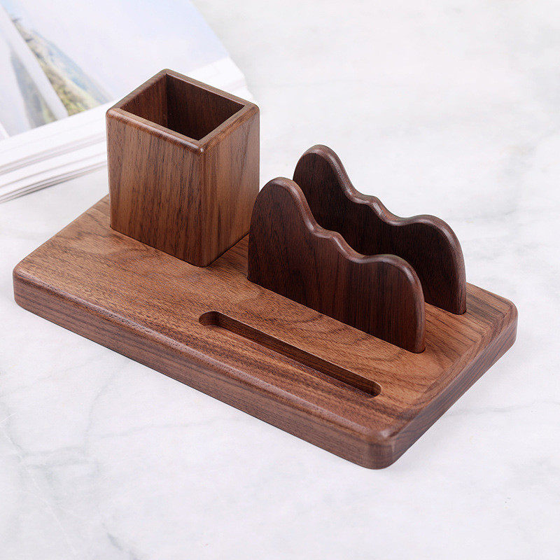 黑胡桃实木质笔筒收纳盒办公室书房桌面摆件刻字LOO支架名片盒,淘宝优惠券,粉丝福利购,淘宝优惠卷