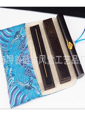 古风堂管檀香盒木质线香筒布袋装2件套熏香盒香紫光厂家直供