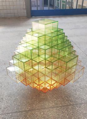 亚克力几何型雕塑吊装艺术装置透明方块组合装饰户内外售楼处摆件