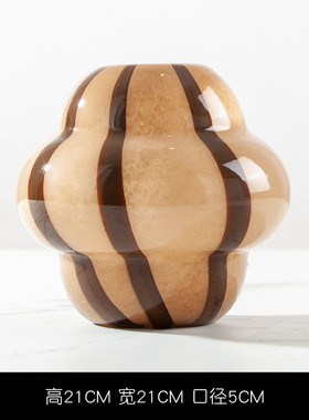 复古艺术古风拼色条纹大圆肚玻璃花器手工中装饰花瓶插花摆件ins