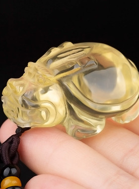 适用天然黄水晶龙龟吊坠男士玄武挂件女款项链原石黄色玉石正品真