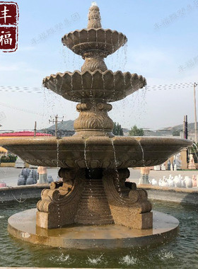 热销售楼部大理石景观流水喷泉 大型水景跌水钵黄锈石石雕喷泉摆