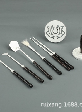 R7033黑檀木柄黄铜砂银色纂香工具/仿金色/仿古色七件套//香勺香