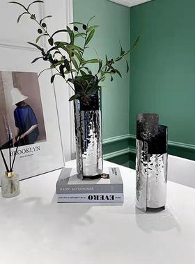 金属简约现代不规则鱼鳞花器摆件样板房软装家居饰品客厅创意抽象