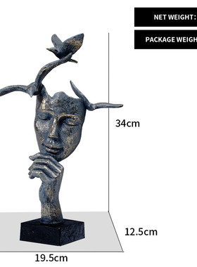 欧式沉默是金摆件人脸面具树脂抽象轻奢家装软装办公桌工艺装饰品