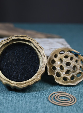 金丝楠木香炉盘香香盒薰香道用具新款禅意实木佛具创意古典莲子香