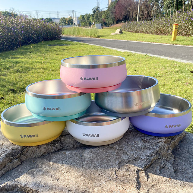 Pawaii Yizhu dog food bowl stainless steel anti-overturning and anti-slip rice bowl neck protection large, medium and small dog drinking water bowl dog bowl