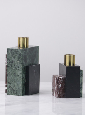 热销现代简约大理石金属烛台酒楼样板间客厅书房摆件烛台软装饰品