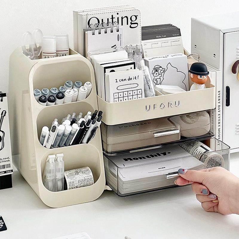 桌面收纳盒抽屉式学生办公室书桌文具大容量置物架多功能斜插笔筒,淘宝优惠券,粉丝福利购,淘宝优惠卷