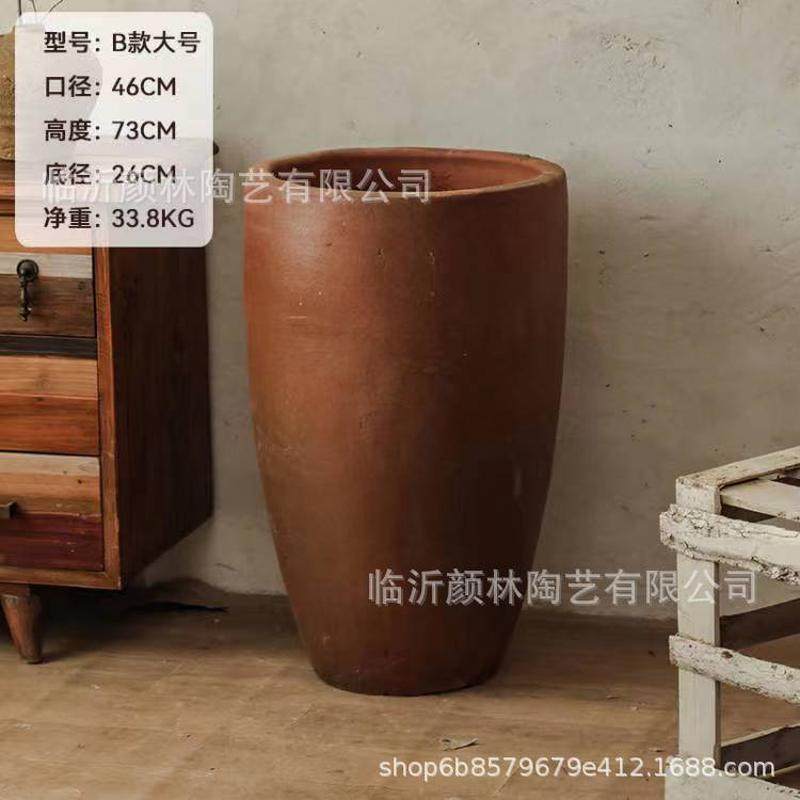敞口栽树花盆高筒盆加厚复古陶盆乡村景观盆民俗装饰大花盆高盆粗,淘宝优惠券,粉丝福利购,淘宝优惠卷