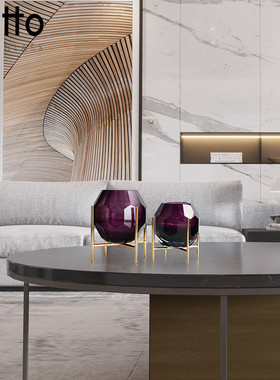 热销欧格丽轻奢混搭新品玻璃金属创意花瓶钻石装饰摆件工艺品