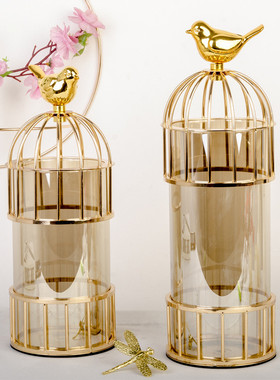 居家客厅装饰桌面花瓶电镀金色摆件办公铁艺水培植物仿真花插花