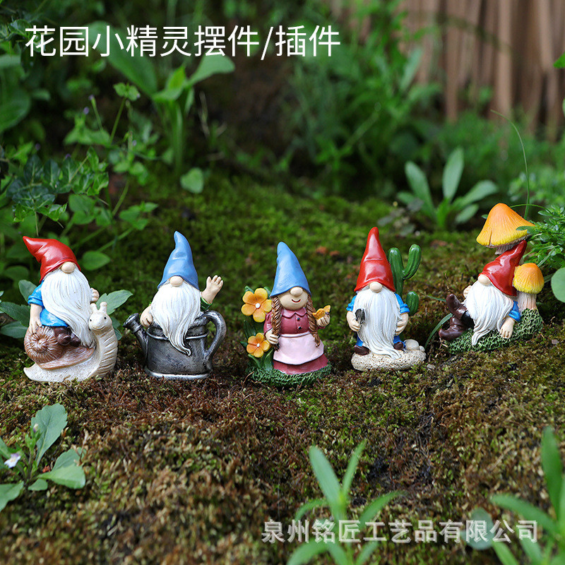 热款树脂套装小矮人花插盆栽精灵花园庭院微景观摆件插件 - 图0