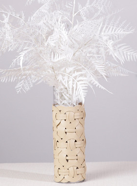 热销现代轻奢水培玻璃花瓶桌面高级感花器皮革编织餐厅花插样板间