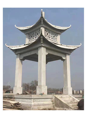 园林六角青石双层石凉亭花岗岩四角亭大型景观工程户外建筑凉亭