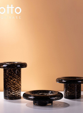 热销现代简约创意条纹玻璃花瓶样板间设计感台面装饰客厅花器果盘