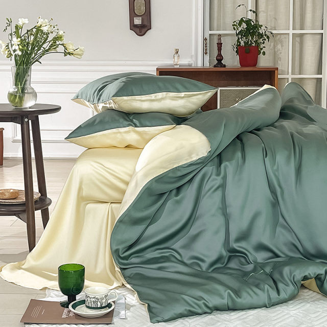 Light luxury style 60-piece Tianshi four-piece set summer double-sided ice silk naked sleeping embroidered quilt cover bed sheets bedding