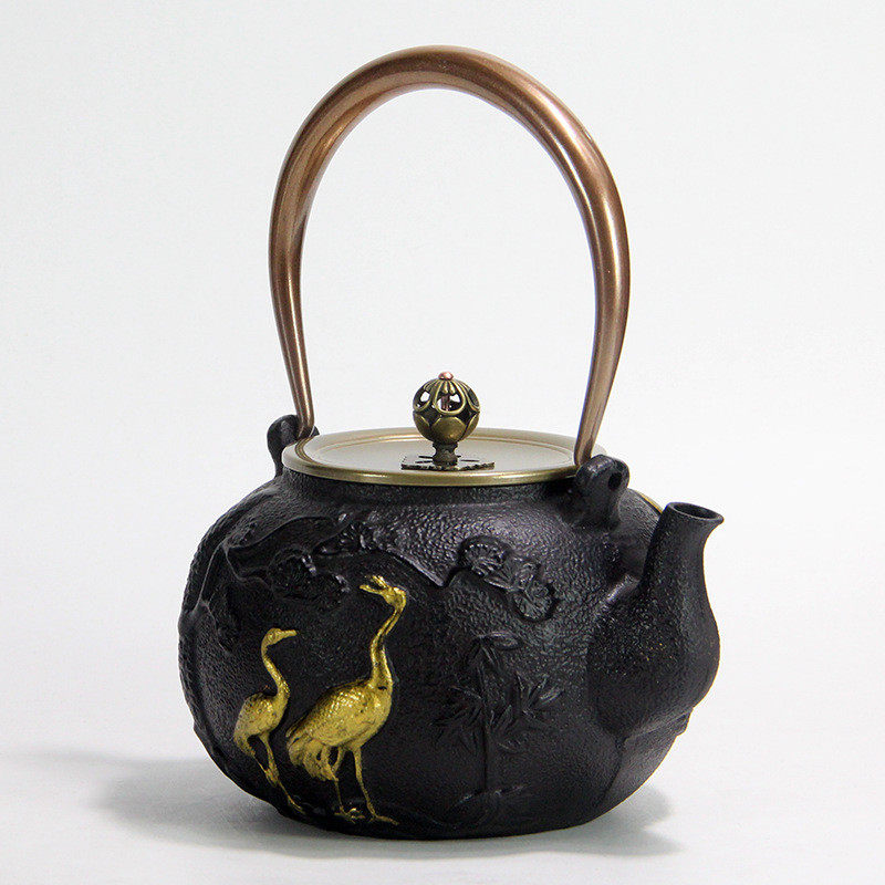 龟鹤延年铸铁壶手工描金煮水泡茶铜把铜盖款用生铁茶壶茶具,淘宝优惠券,粉丝福利购,淘宝优惠卷