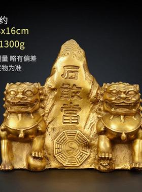 黄铜石敢当摆件黄铜工艺品狮子泰山石敢当补角家居客厅装饰双挂件