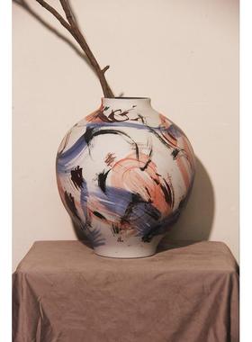 家居欧式典雅客厅玄关装饰摆件花瓶轻景德镇陶瓷套装花器手绘风格