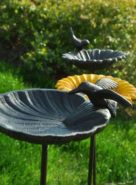 热销欧式铸铁盆鸟器彩绘鸟食喂铁艺地插小鸟洗澡盆花园装饰品家居