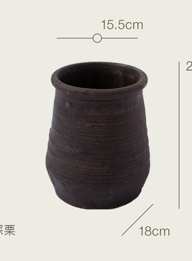 乡村代发土陶花瓶仿古做旧粗陶陶罐可田园手工干花装饰摆件
