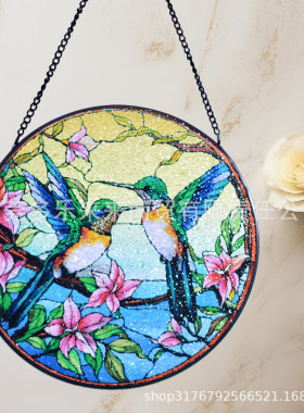 彩绘玻璃挂饰，20cm新款复古热销玻璃挂件装饰立线艺术浮雕