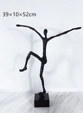 现代简约样板房抽象人像雕塑摆件黑色售楼处玄关屹立人物软装饰品