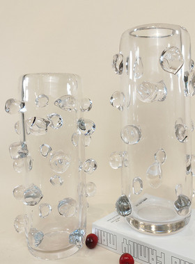 热销饰品欧式轻奢透明玻璃珠点花瓶花器摆件样板房售楼处软装现代